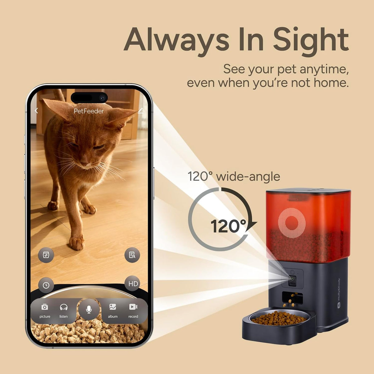 Smart Automatic Cat Feeder with Camera - 6L Capacity, 2-Way Audio, Night Vision, App Control, Stainless Steel Bowl (Black)